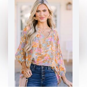 Boutique for the Mint Floral Print Women's Top worn 1x